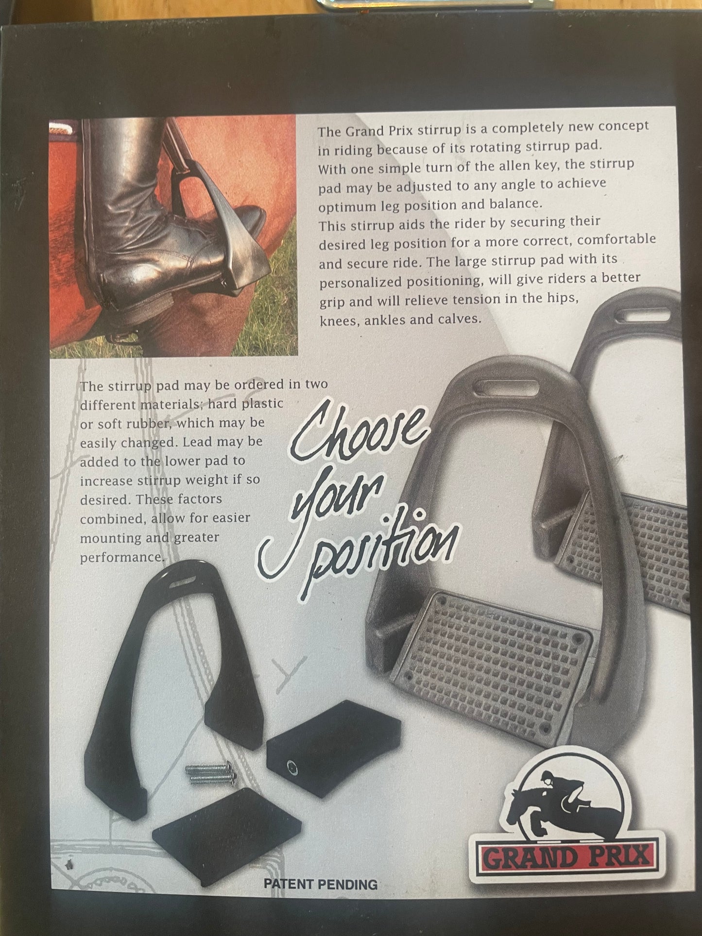 Grand Prix Adjustable Stirrups & Pads GP330 Black and Gray