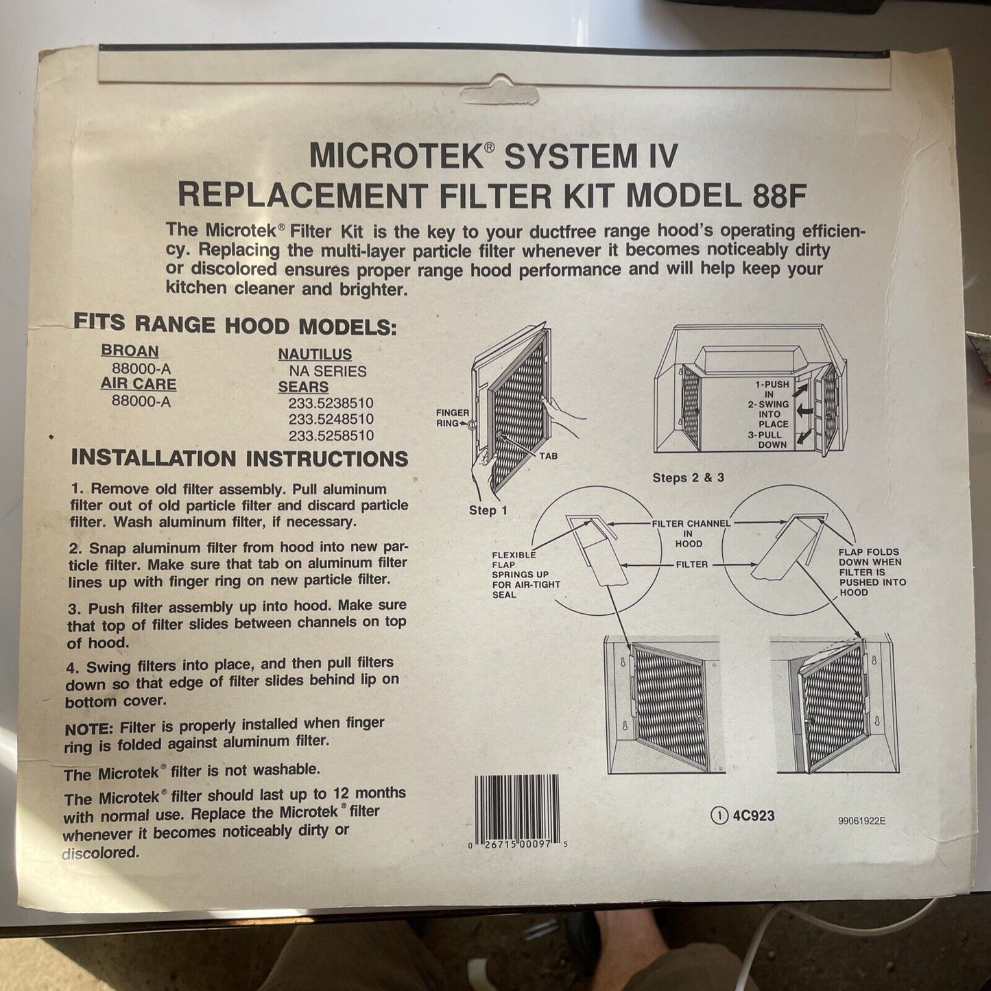 Broan-NuTone 88F Microtek Non-Duct Range Hood Filter Kit (97007662)
