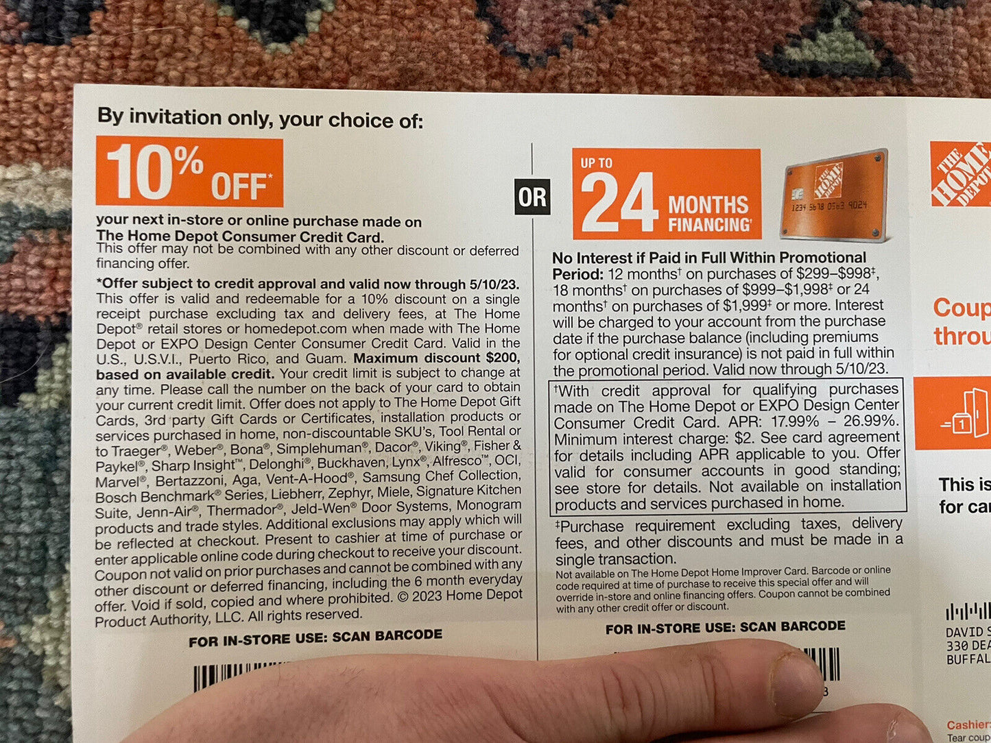 HOME DEPOT: 10% Off Purchase - Coupon Card (5/10/23) Or 24 Month Financing