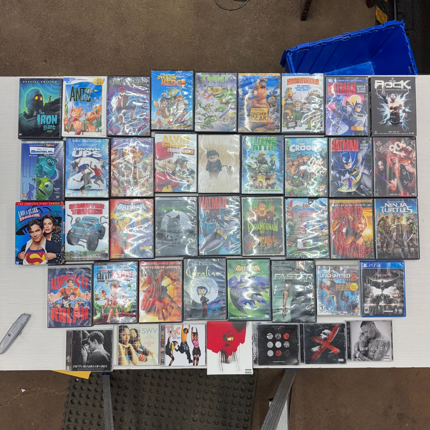 Media Lot, 41 dvds, video games, and CDs