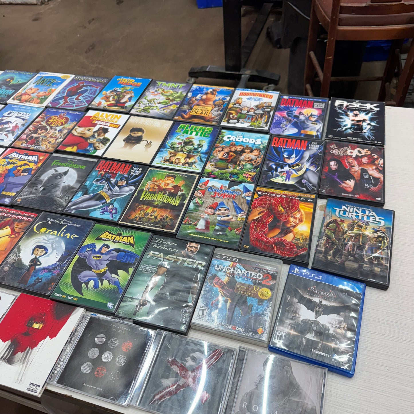Media Lot, 41 dvds, video games, and CDs